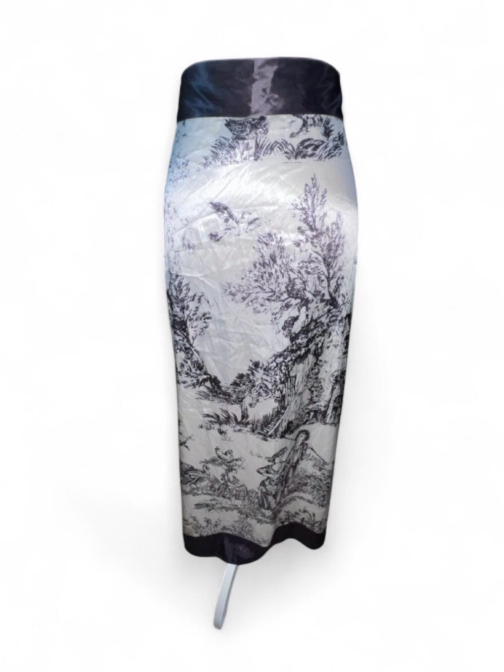 Elegant Black and White Scenic Print Maxi Skirt Apron